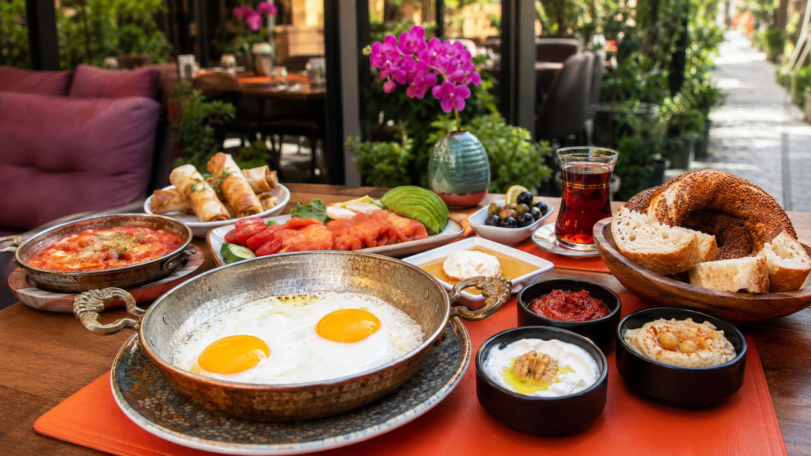 Turkish breakfast table at Divella Bistro Restaurant
