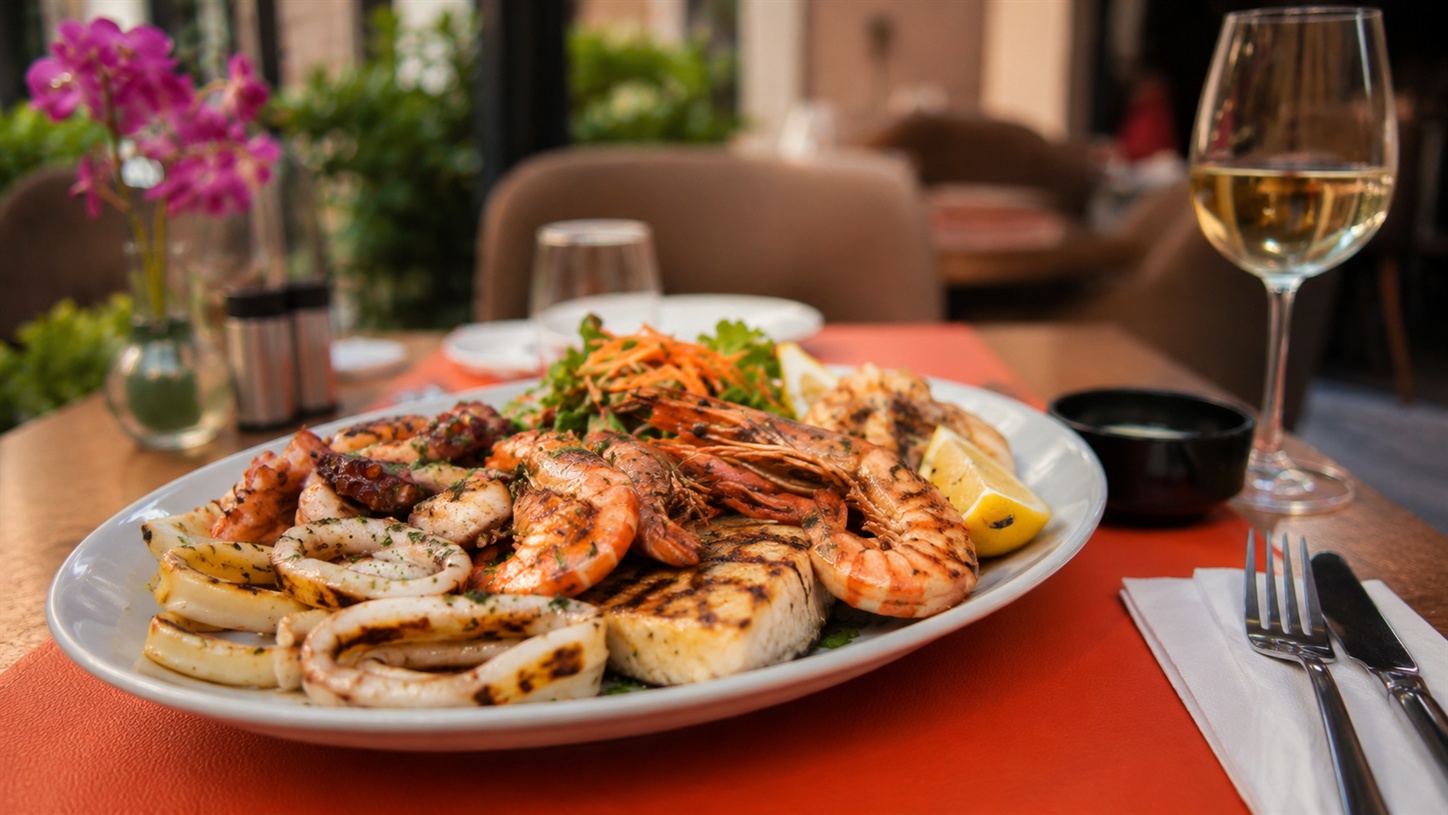 Grilled seafood plate at Divella Bistro Restaurant