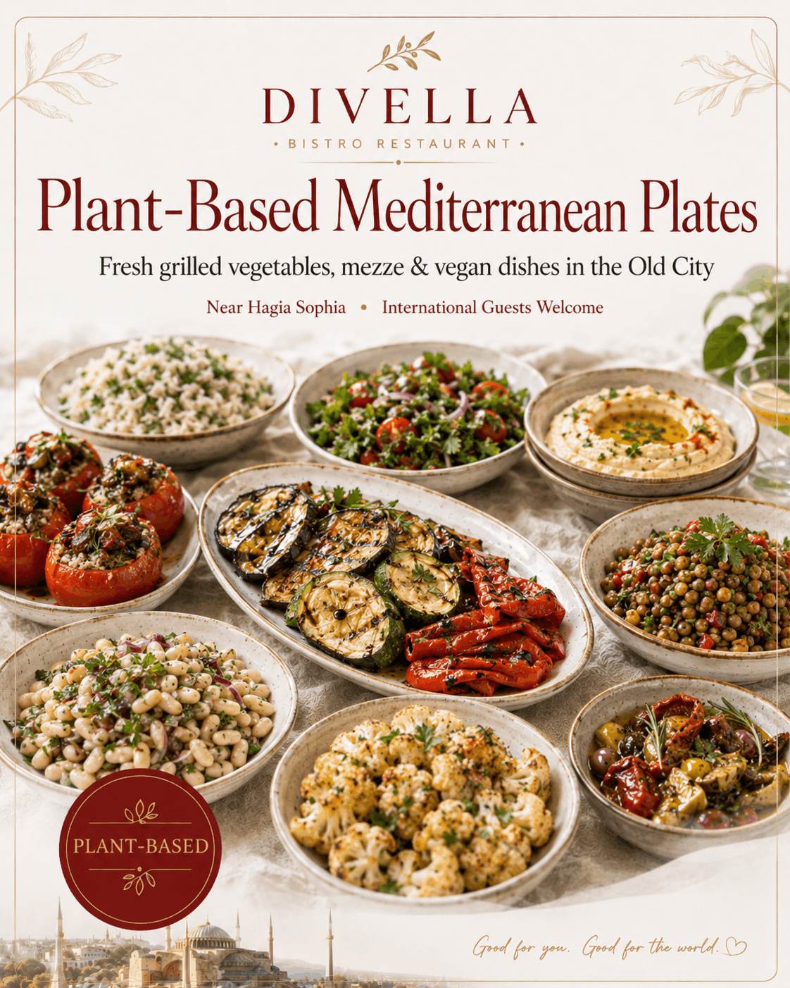 Plant-based Mediterranean plates at Divella Bistro in Istanbul Old City